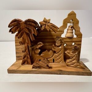 Bethlehem Mini Olive Wood Nativity Scene Carved Manger Scene VTG Christmas Decor